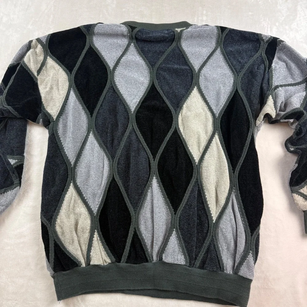 Vintage Tundra Canada Sweater Mens L Grey 3D Knit Geometric Coogi Style Retro